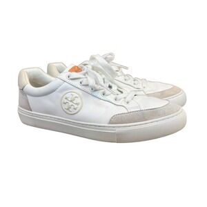 Tory Burch Color Block Sneakers Leather Suede White Tan Neutral Size 9
